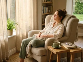 A quiet morning rest in an armchair with tea