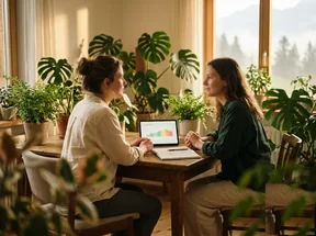 A calm one-on-one session in a plant-filled room